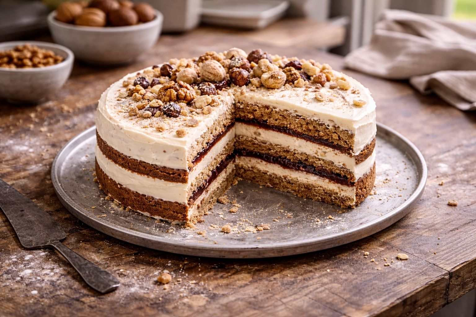 Vogtland-Torte mit Nussbiskuit und Zwetschgen